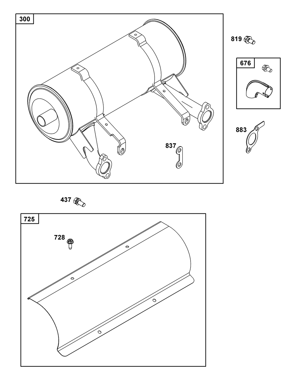 Exhaust Group Diagram and Parts List for 386447-0430-B5 200000 - 399999 Briggs and Stratton Engine